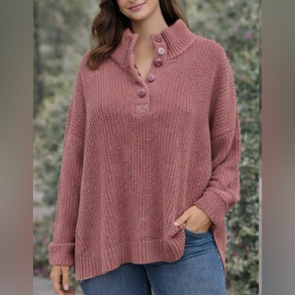 Easel Distressed Rust Cowl Neck Sweater